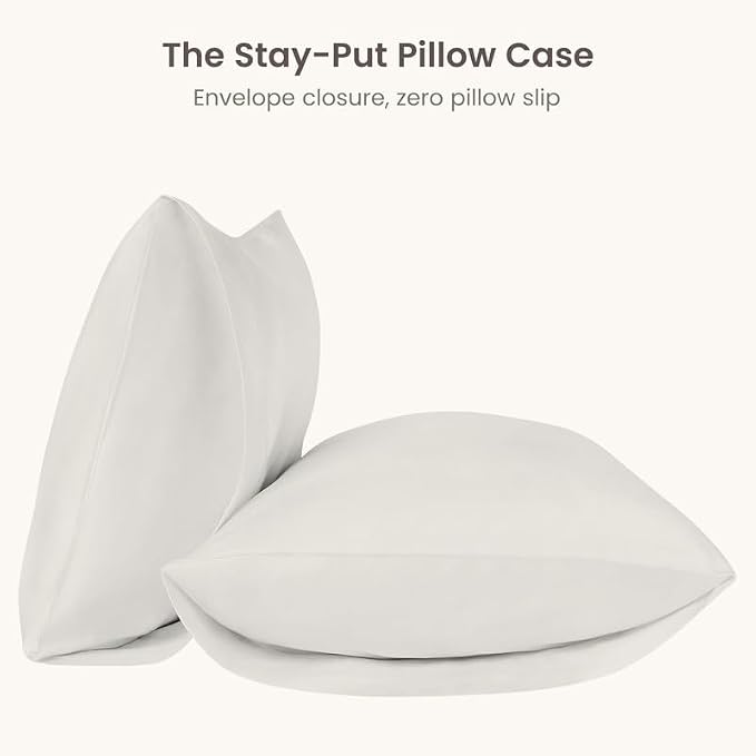Bioweaves 100% Organic Cotton Envelope Pillow Cases 300 Thread Count Soft Sateen Weave GOTS Certified – 20 X 27, Set of 2, Cream