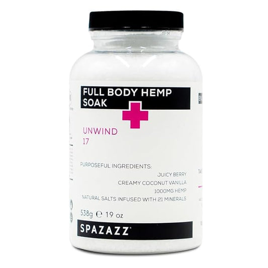 Spazazz Full Body Hemp Soak - 1000mg Hemp - Spa Hot Tub & Bath Aromatherapy Bath Salt Crystals - 538g/19oz (Unwind 17)