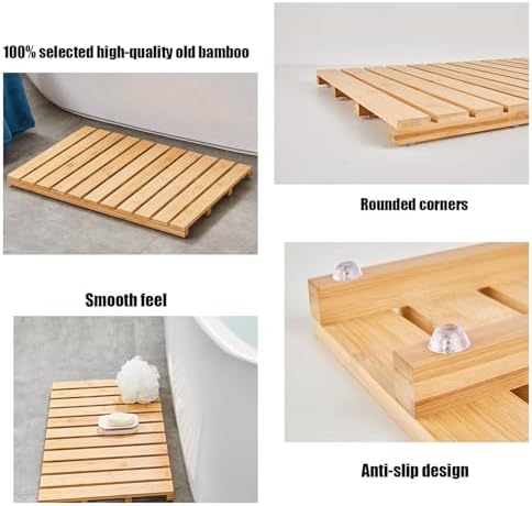 Teak Shower Mat Foldable Luxury Wooden Non-Slip Wood Bath Mat for Bathroom Bathtub Indoor Outdoor,Non-Slip Nanmu Wood Bath Mat - Water-Resistant Spa Mat for Indoor/Outdoor Shower, Pool & Bat