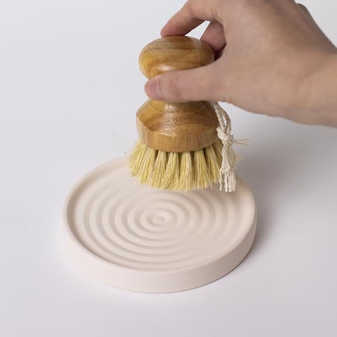Home Bathroom Kitchen Use Diatomite Round Tray Ceramic Fast Dry Soap Holder (Beige)