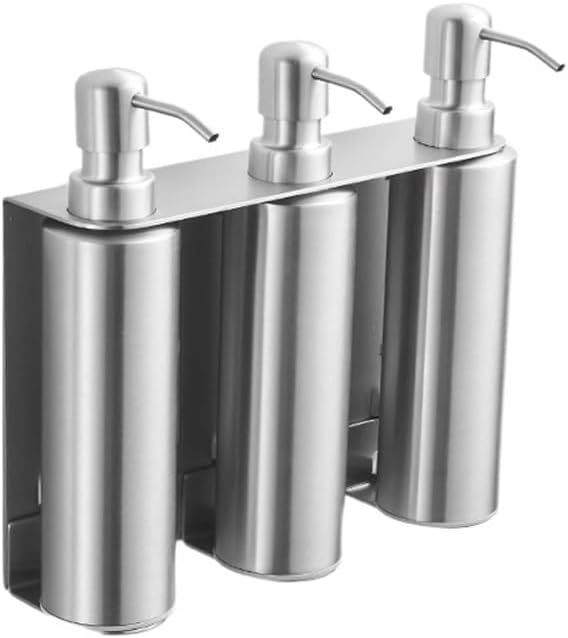 Soap Dispenser Stainless Steel Wall Mounted Soap Dispenser Bathroom Press Round Set (3 Lotion Bottles) Wash Dispensers(Silver)