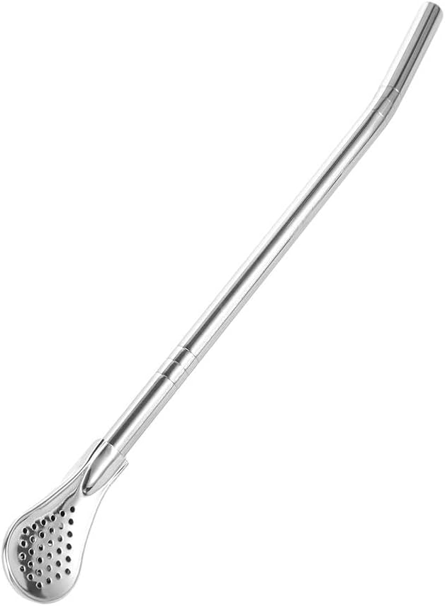 4PCS Reusable Stainless Steel Drinking Straws with Filter Spoon, Tea Drinking Straws Spoon Detachable Coffee Stirring Spoon, 7inch Long