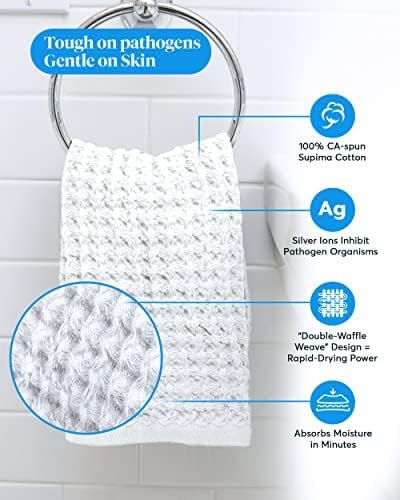 SUTERA - Waffle Hand Towel for Bathroom, Luxury Bath Towels Infused with Silver Ions, Ultra Soft Absorbent Quick Drying Design Shower Towels, Lightweight Californian Pima Cotton Fiber - White