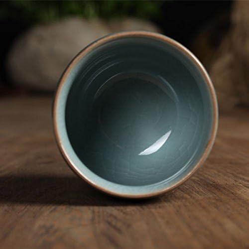 Handmade Celadon Teacups 5-Ounce Japanese Style Coffee Cup Glazed-Cracked Porcelain Mugs Beer (1, Grey Cracking)