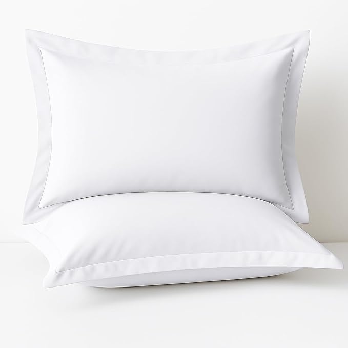 2 Pack Pillow Shams Queen Size 20x30 – 600 Thread Count 100% Organic Cotton White Pillow Covers with 2 Inch Flange, Soft & Smooth Premium Hotel-Quality Pillowcases Set of 2