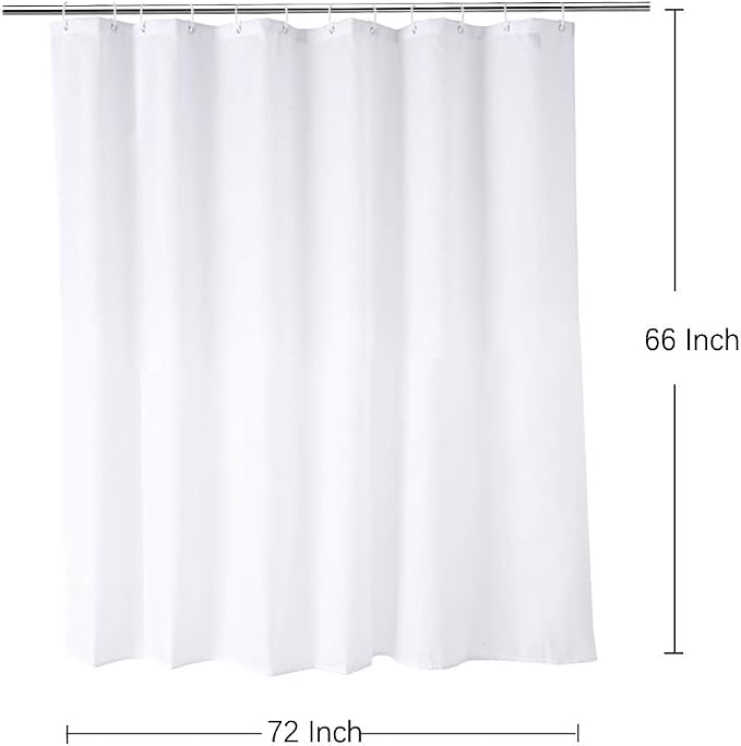 Short Shower Curtain Liner 72 x 66 Inch, White Water Repellent Weighted Fabric Shower Liner for Bathroom Hotel Spa, Odorless, Washable, 66 inch