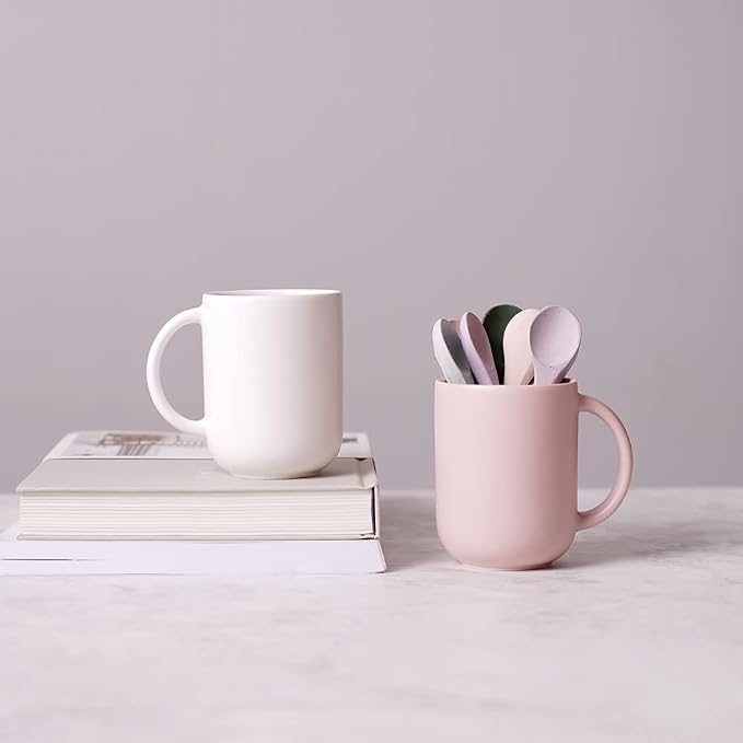 12 oz Ceramic Coffee Mug, Matte Pink White Gray Coffee Mug for Office and Home, Handmade in Korea! Set of 2 (AshGray)