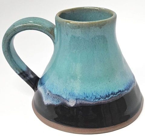 ALWAYS AZUL POTTERY Wide Bottom Travel Mug in Mountain Waves Design - Handmade Ceramic Mug, Microwave Safe, Polished Pottery for Coffee, Tea & Hot Drinks, Unique, Stylish, Durable Ceramic Coffee Cup