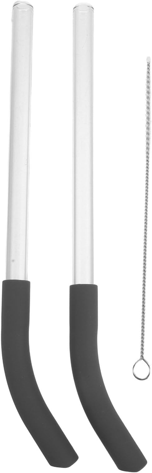 ibasenice 1 Set Reusable Glass Straws with Silicone Base - Replacement Straws Compatible for Ninja BlendBOSS Smoothie Blender Tumbler - Paired with Cleaning Brush