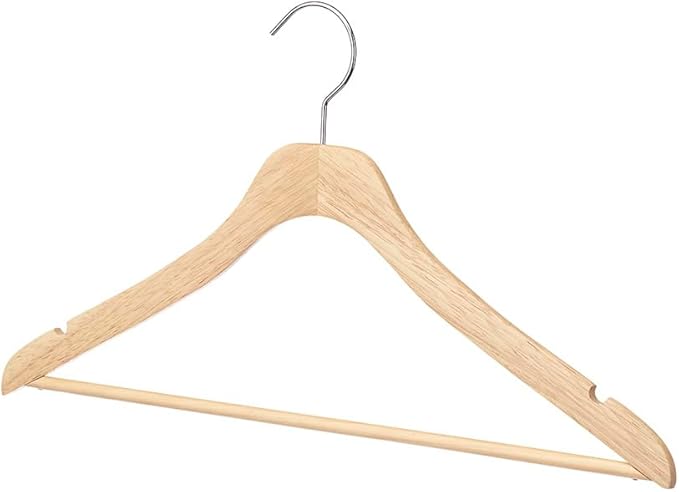 Whitmor Wooden Hangers, Premium Suit Hangers - Set of 20 - Durable & Slim Hanger - 360-Degree Rotatable Hook - Shoulder Grooves - Natural