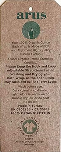 Arus Women's Bathrobe GOTS Certified Organic 100% Turkish Terry Cotton Robe Adjustable Closure Bath Wrap