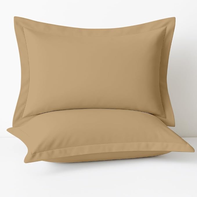 2 Pack Pillow Shams King Size 20x40 – 600 Thread Count 100% Organic Cotton Taupe Pillow Covers with 2 Inch Decorative Flange, Soft & Smooth Premium Hotel-Quality Pillowcases Set of 2