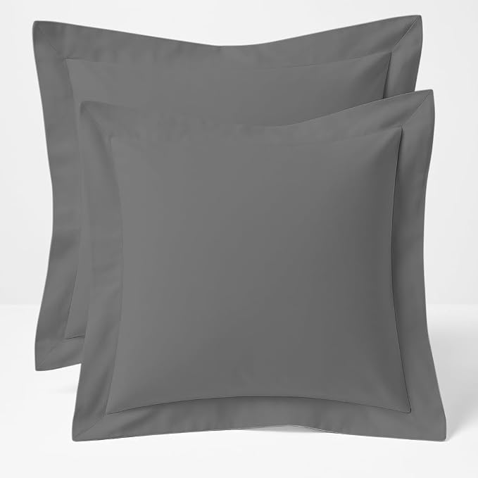 2 Pack Euro Pillow Shams 26x26 – 600 Thread Count 100% Organic Cotton Grey Square Pillow Covers with 2 Inch Flange, Soft & Smooth Premium Hotel-Quality Pillowcases Set of 2