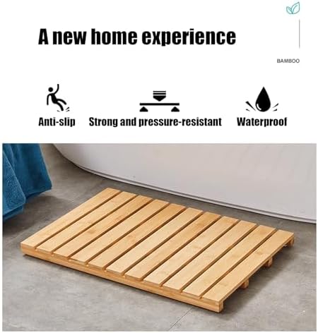 Teak Shower Mat Foldable Luxury Wooden Non-Slip Wood Bath Mat for Bathroom Bathtub Indoor Outdoor,Non-Slip Nanmu Wood Bath Mat - Water-Resistant Spa Mat for Indoor/Outdoor Use - Maintenance-