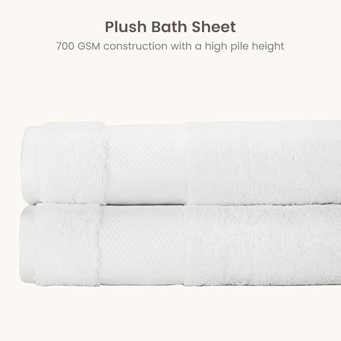 BIOWEAVES 100% Organic Cotton Bath Sheet Set of 2 | Soft Oversized Bath Towels | 700 GSM Premium Bath Towel Sheet Set GOTS Certified - White