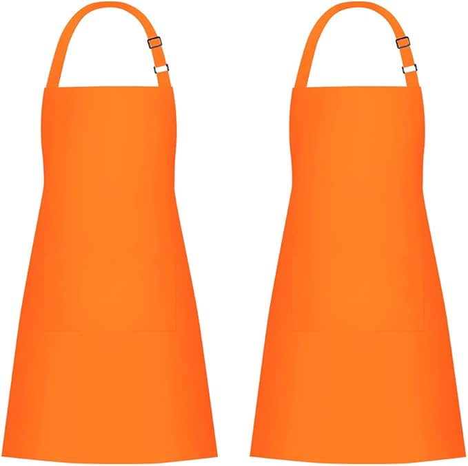 Jubatus 2 Pack 100% Cotton Aprons with 2 Pockets Cooking Chef Kitchen Adjustable Bib Apron for Women Men, Orange