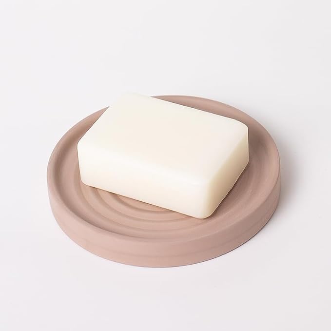 Selegna Diatomite Round Soap Dish & Soap Holder, Quick-Dry Drying Stone Bar Soap Tray with Ripple Pattern, Water-Absorbing Diatomaceous Earth Vanity Tray for Bathroom & Kitchen Countertop