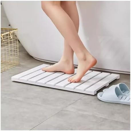 Teak Shower Mat Foldable Luxury Wooden Non-Slip Wood Bath Mat for Bathroom Bathtub Indoor Outdoor,Non-Slip Nanmu Wood Bath Mat - Water-Resistant Spa Mat for Shower & Pool - Durable, No Maint