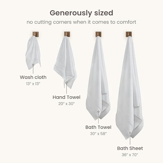 BIOWEAVES 100% Organic Cotton 700 GSM Plush 6-Piece Towel Set GOTS Certified, 2 Bath Towels, 2 Hand Towels & 2 Washcloths - White
