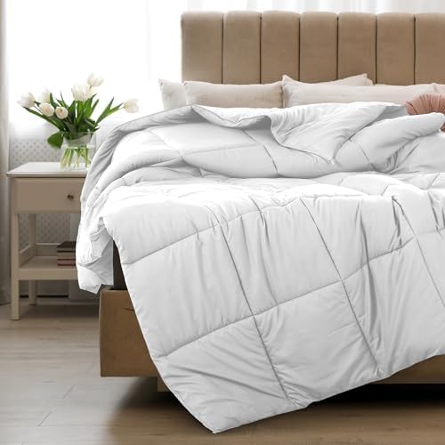 King Down Alternative Comforter - Quilted Lightweight Duvet Insert, LUX Décor 102x90 All Season Bed Comforter with Corner Tabs, Machine Washable, Ultra-Soft Hypoallergenic Microfiber - White