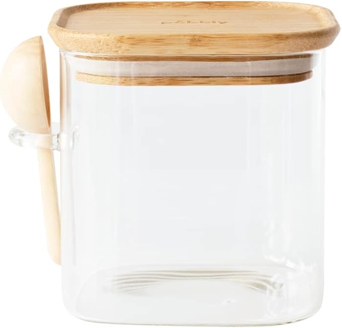 Pebbly High square glass/bamboo box & measuring spoon - 800 ml