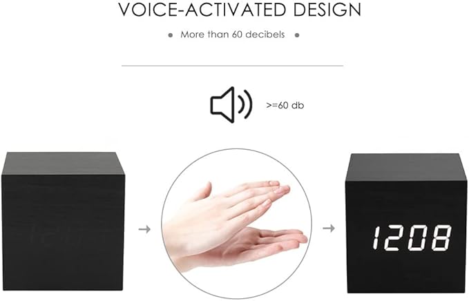 Wooden LED Alarm Clock Temperature Sounds Control LED Display Electronic Desktop Digital Table Clocks