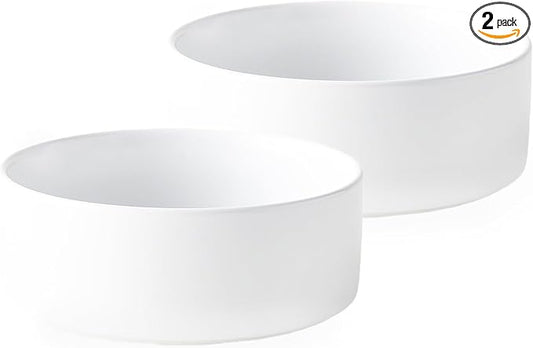 Ceramic Set of 2 Dog and Cat Bowls - Classic Food & Water Bowl for Kitty, Cats and Toy Breed Dogs, Weighted Dog Dishes, Food Grade Pet Bowl, Dishwasher & Microwave Safe (5.1'', 2*16OZ, White)