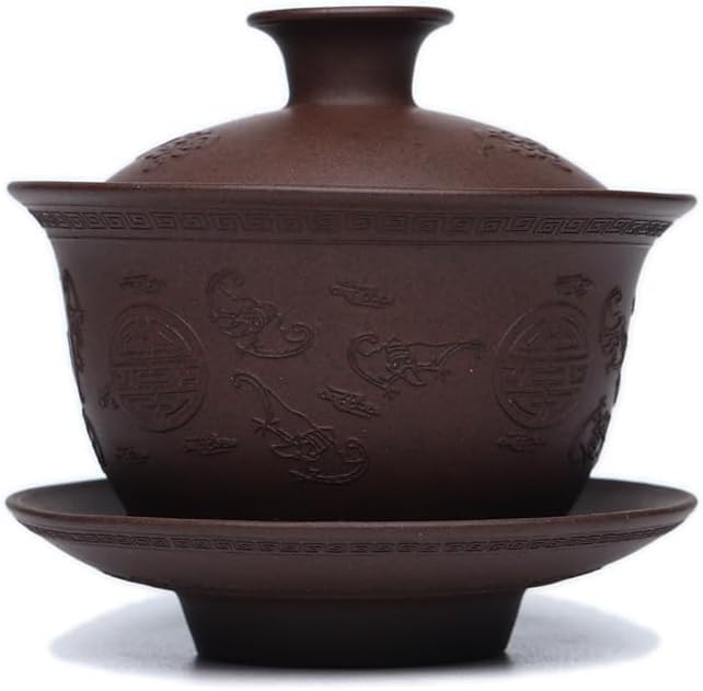Yixing Clay Zisha Gaiwan 5 Oz,Chinese Kungfu Tea Bowl Cup,Blooming and Loose Leaf Tea Cup Set -Purple Clay