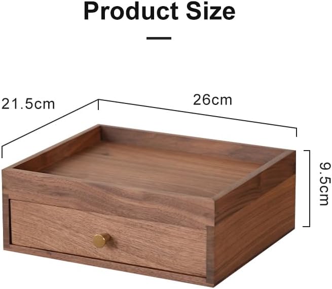 Solid Walnut Wood Desk Drawer Organizer – 1/2 Tier Desktop Storage Box with Drawers for Stationery, Makeup, Jewelry, Remote Control (Single)