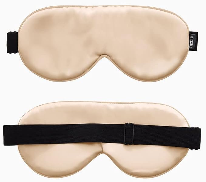 THXSILK Sleep Mask 100% 19 Momme Pure Mulberry Silk Super Smooth Cooling Sleep Eye Mask Blackout for Women/Man/Kids Eye Cover with Wide Head Strap Good Night Sleep Comfortable Travel and Nap Champagne