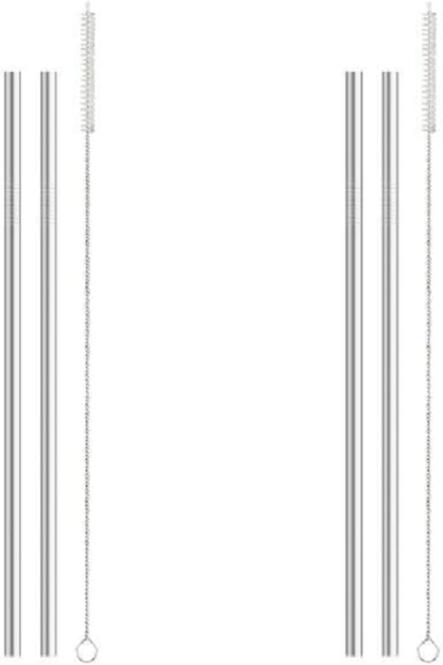 HIC Kitchen Reusable Tumbler Drinking Straws, Set of 4 with 2 Cleaning Brushes, 18/8 Stainless Steel