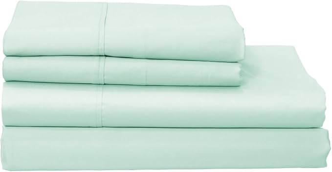 Organic Cotton Long Staple Silky Soft Single Pick Sateen Bed Sheet Set - Luxurious & Premium Hotel Quality - GOTS Certified - Solid Dyed (Clear Water, Queen (U.S. Standard))