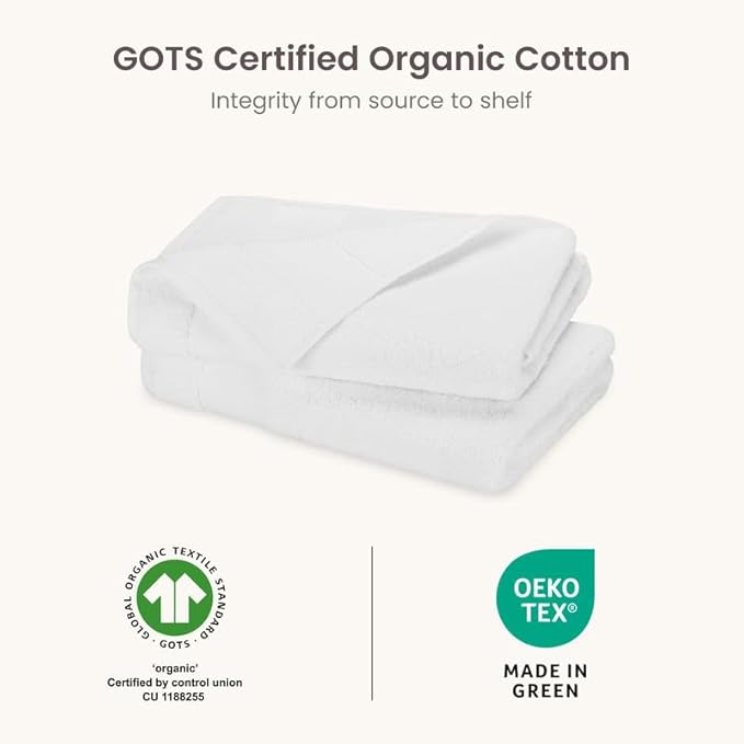 BIOWEAVES 100% Organic Cotton 700 GSM Plush Bath Towels 30" x 58" GOTS Certified - White, Pack of 2
