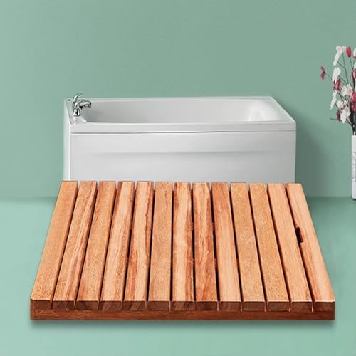 Non-Slip Wood Bath Mat,Bamboo Wooden Bath Mat with Non Slip Feet Waterproof and Natural Wood Duck Board for Bathroom Kitchen Bedroom Toilet 55x70cm/22x28in