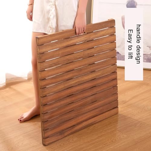 Teak Shower Mat Foldable Luxury Wooden Non-Slip Wood Bath Mat for Bathroom Bathtub Indoor Outdoor,Customizable Non Slip Wooden Bath Mat Bamboo Shower Mat Solid Wood Absorbent Shower Mat with