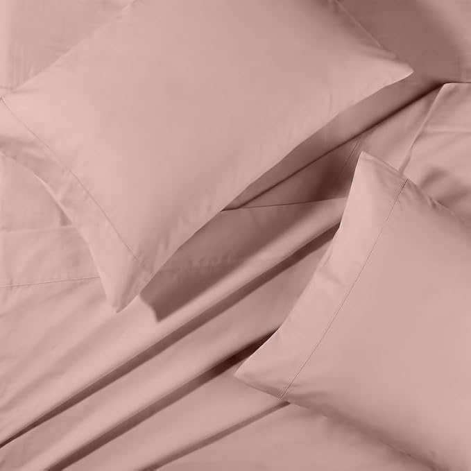 BIOWEAVES 100% Organic Cotton Sheets, 300 Thread Count 3-Piece GOTS Certified Bed Sheet Set Fits Mattress Upto 17" Deep Pocket, Soft & Silky Sateen Weave (Twin, Dusty Rose)