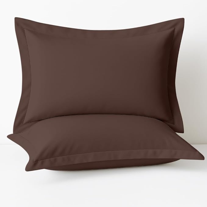 2 Pack Pillow Shams Standard Size 20x26 – 600 Thread Count 100% Organic Cotton Brown Pillow Covers with 2 Inch Flange, Soft & Smooth Premium Hotel-Quality Pillowcases Set of 2