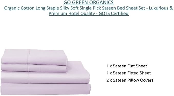 Organic Cotton Long Staple Silky Soft Single Pick Sateen Bed Sheet Set - Luxurious & Premium Hotel Quality - GOTS Certified - Solid Dyed (Lavender, Queen (U.S. Standard))