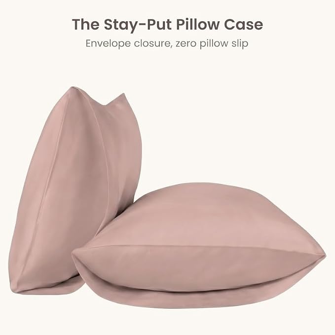 Bioweaves 100% Organic Cotton Envelope Pillow Cases 300 Thread Count Soft Sateen Weave GOTS Certified – 20 X 27, Set of 2, Dusty Rose