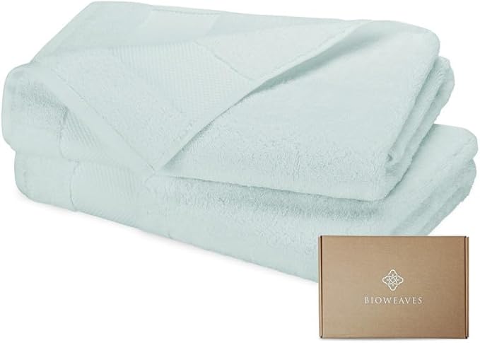 BIOWEAVES 100% Organic Cotton Bath Sheet Set of 2 | Soft Oversized Bath Towels | 700 GSM Premium Bath Towel Sheet Set GOTS Certified - Seafoam
