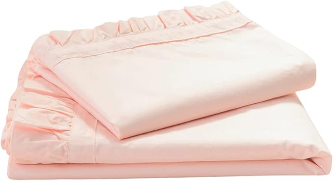 Simple&Opulence 100% Cotton Sheet Set Ruffle- 4Pcs (1 Flat Sheet 1 Fitted Sheet 2 Pillowcases) Bed Sheets Soft French Country Shabby Chic Vintage Bedding Set Aesthetic Farmhouse (Blush Pink, Queen)