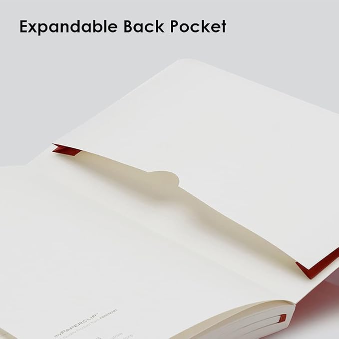 myPAPERCLIP Executive Series A5 Plain Notebook | 192 Pages, 80 GSM, Soft Cover, A5 (5.83 x 8.27 in) | Flat Lay | Bookmark, Elastic Closure & Back Pocket | Red