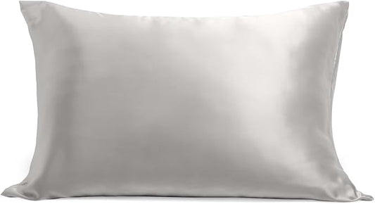 Cosy House Collection 100% Pure Silk Pillowcase | Pure Mulberry Silk - Cooling, Breathable, 22 Momme 6A High-Grade Fibers + Hidden Zipper Closure (Standard, Silver)