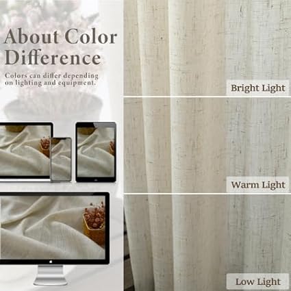 Pitalk Living Room Curtains 105 Inch Length 2 Panels Set Back Tab Beige Linen Sheer Curtains Extra Long Custom Farm House Lightweight Semi Privacy Light Filtering Curtain for Patio Sliding Glass Door
