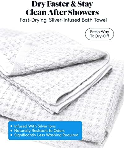SUTERA Silverthread Bath Towel | Antimicrobial Towel with Silver Ion Technology | Waffle Weave Design, Plush, Lightweight, and Quick-Drying for Everyday or Spa Use | 31" x 57" (White)