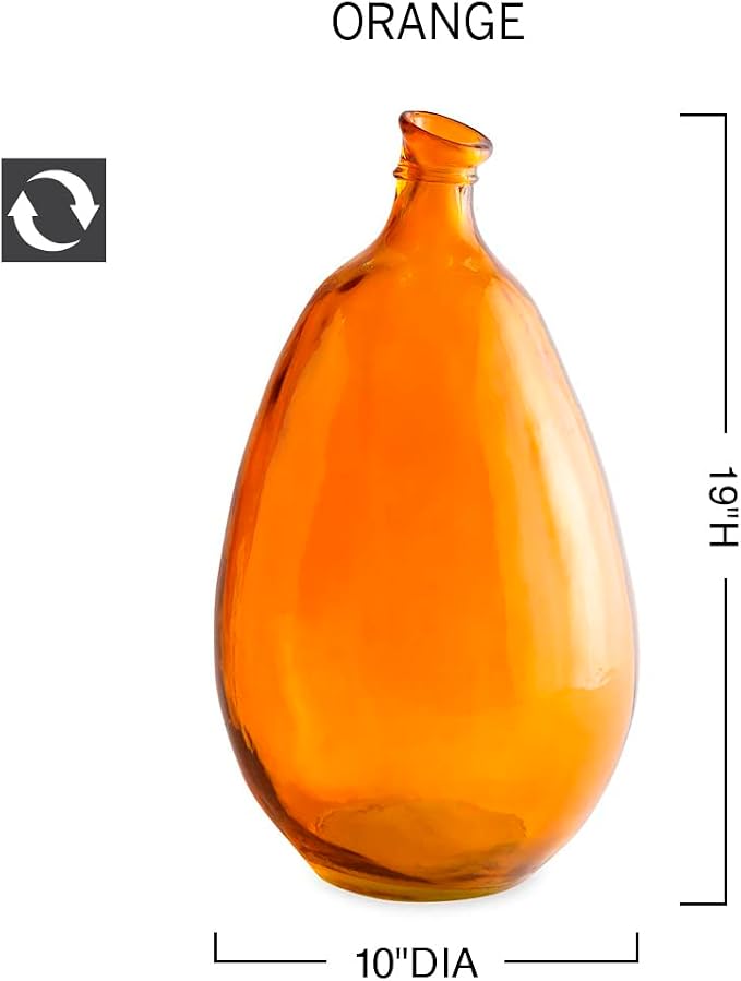 VivaTerra Recycled Tall Glass Balloon Vase – Handblown Glass Vases for Centerpieces – Unique Organic Shape in a Delicate Amber Color – Sustainable and Unique Home Decor (19" H x 10" Dia.)
