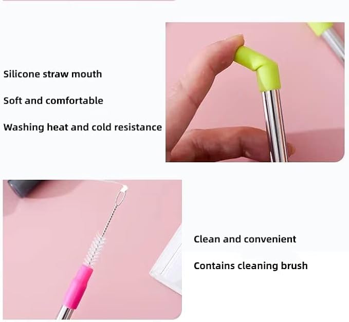 NAIVELY-Reusable Straws 12 Pack Collapsible Metal Straws,Portable Retractable Travel Drinking Straws with Case, Silicone Tips and Cleaning Brush