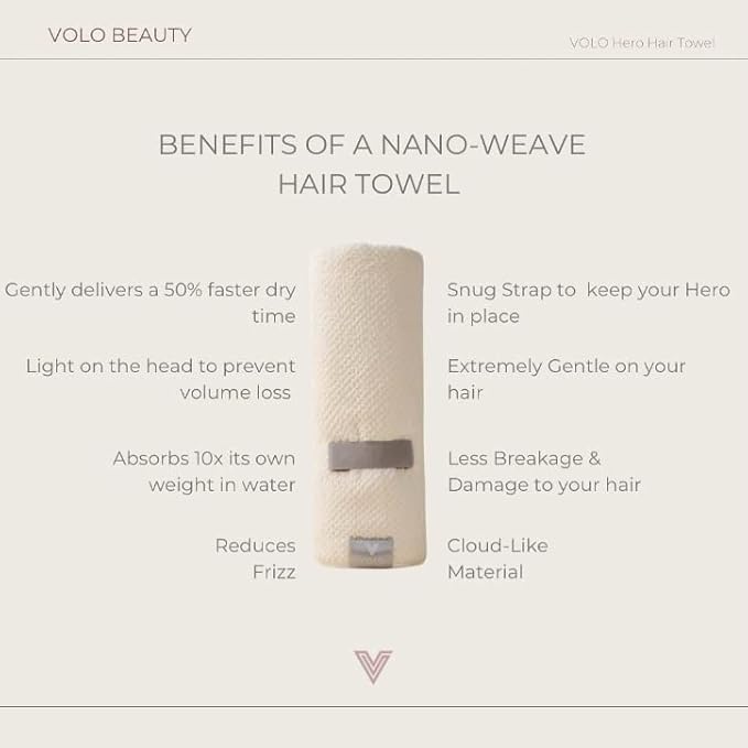 VOLO Hero Hair Towel + Facial Spa Headband for Women | Wrap Towel + Headband for Washing Face & Makeup | Ultra-Soft, Fast Drying, Anti-Frizz Nanoweave Fabric | Reusable Package (Luna Gray)