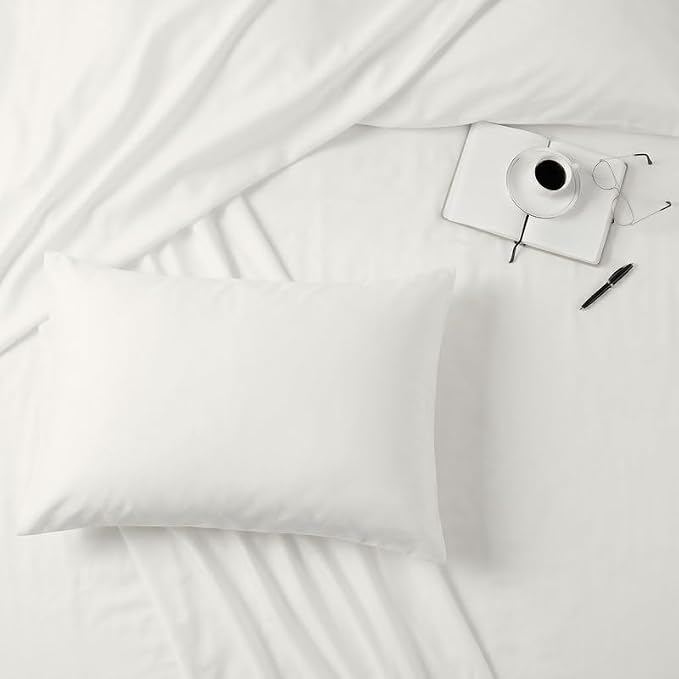 Bioweaves 100% Organic Cotton Envelope Pillow Cases 300 Thread Count Soft Sateen Weave GOTS Certified – 20 X 37, Set of 2, Cream