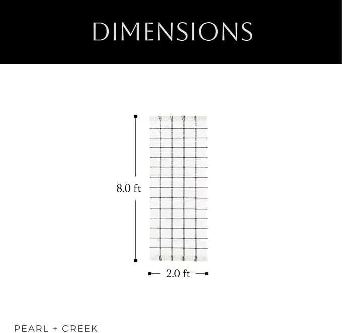 PEARL+CREEK Flenn Checkered Rug Runner Handwoven Cotton Washable 2x8ft, 1PC